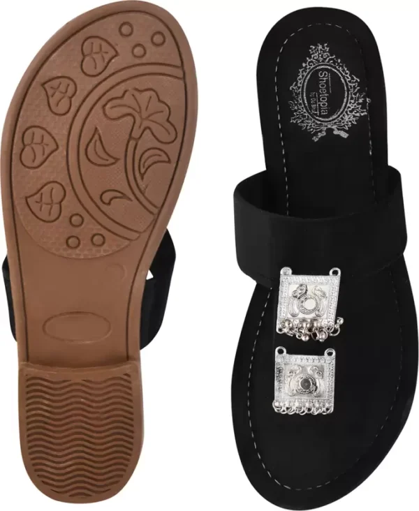 Paduka Legacy, Black Jewelry Flat Chappal - Image 5